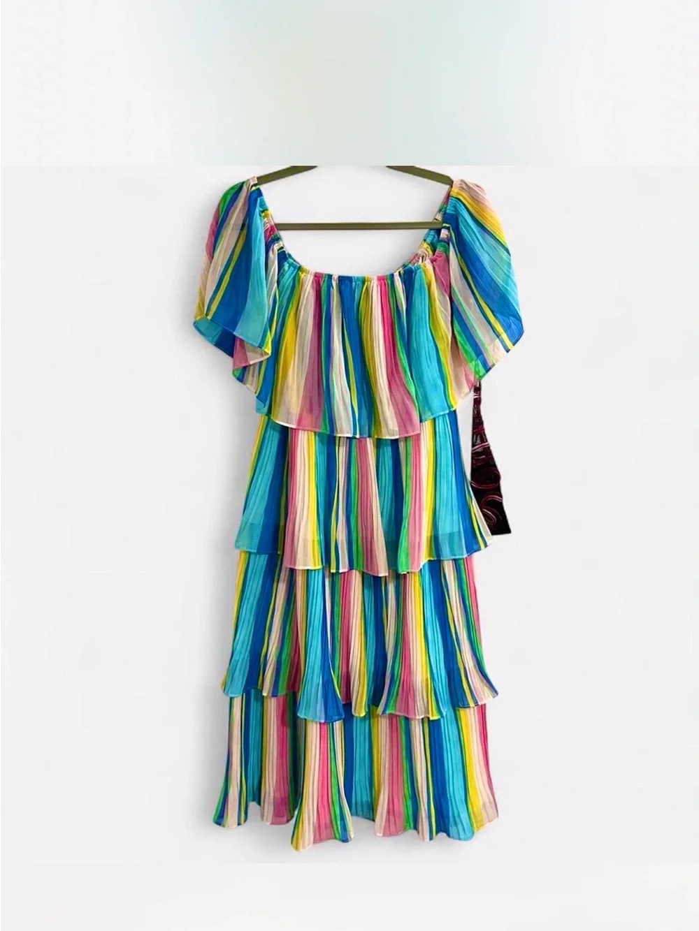 Lulus Gala Ready Multi Stripe Print Off-the-Shoulder Ruffle Midi Dress - Picture 5 of 12